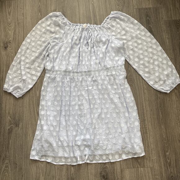Lauren Conrad Dress 2X Polka Dot Sheer Sleeve Baby Blue Lightweight Brunch Dress - Picture 3 of 10